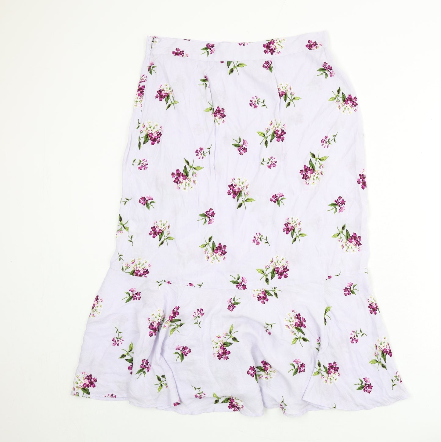 Per Una Womens Purple Floral Viscose Flare Skirt Size 14 Zip