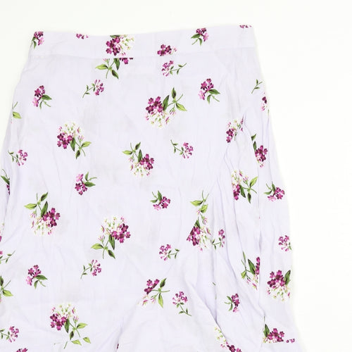 Per Una Womens Purple Floral Viscose Flare Skirt Size 14 Zip