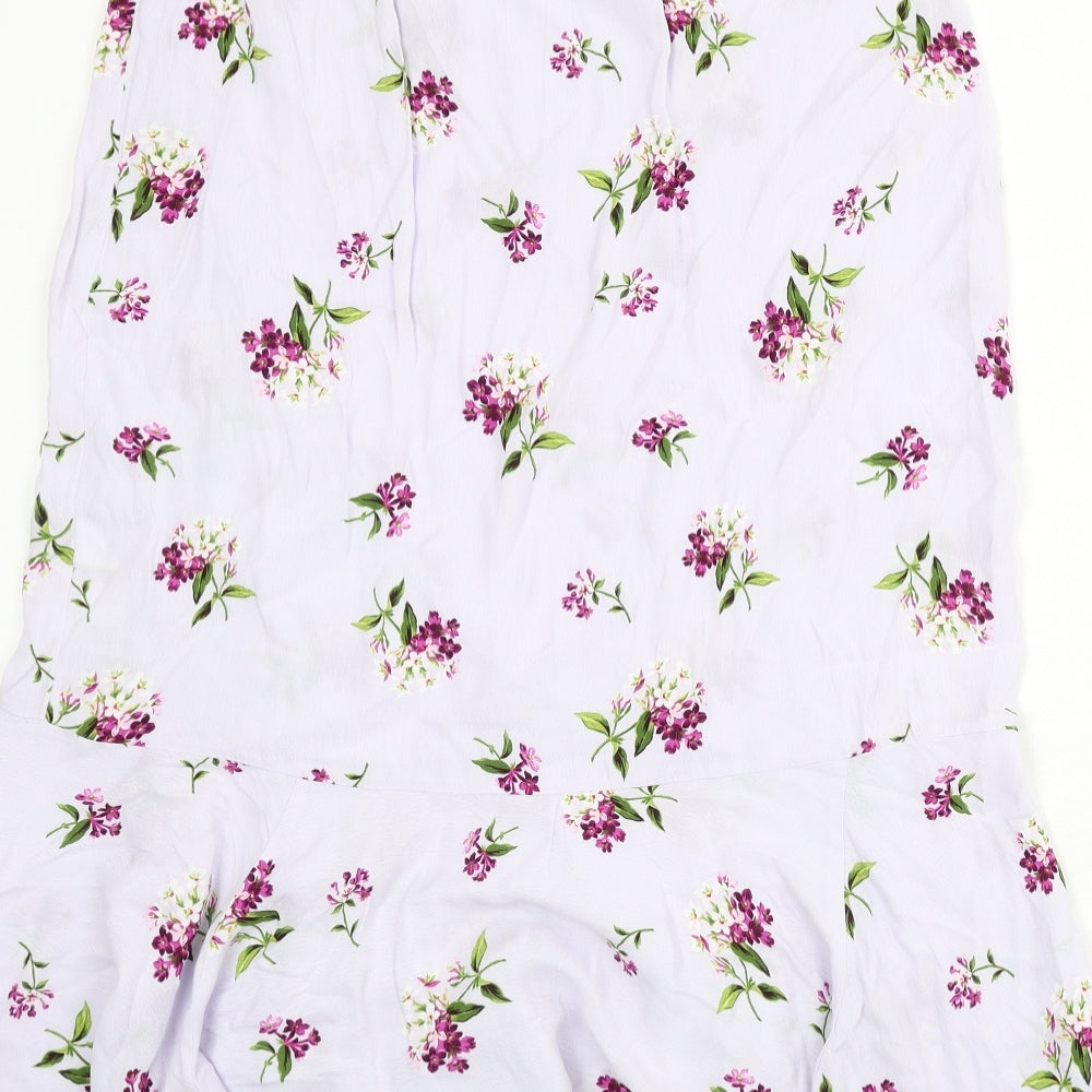 Per Una Womens Purple Floral Viscose Flare Skirt Size 14 Zip