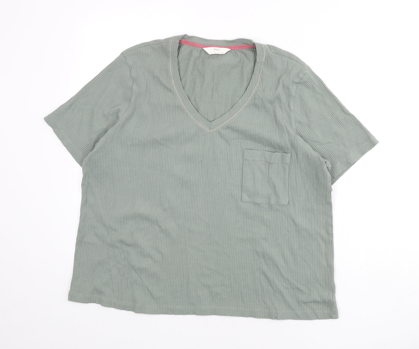 Marks and Spencer Womens Green Solid Cotton Top Pyjama Top Size 18