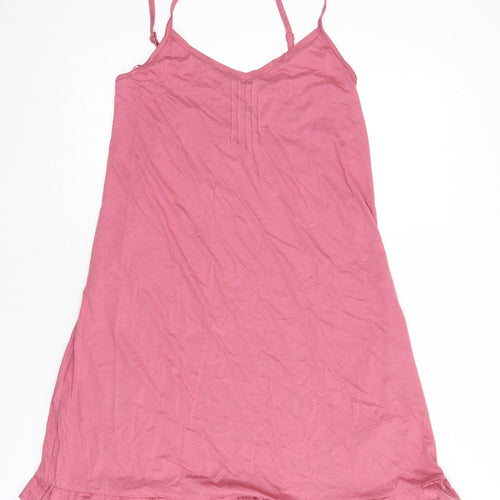 Marks and Spencer Womens Pink Solid Cotton Cami Dress Size S - Ruffle Edge