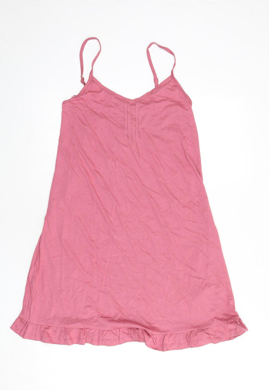 Marks and Spencer Womens Pink Solid Cotton Cami Dress Size S - Ruffle Edge