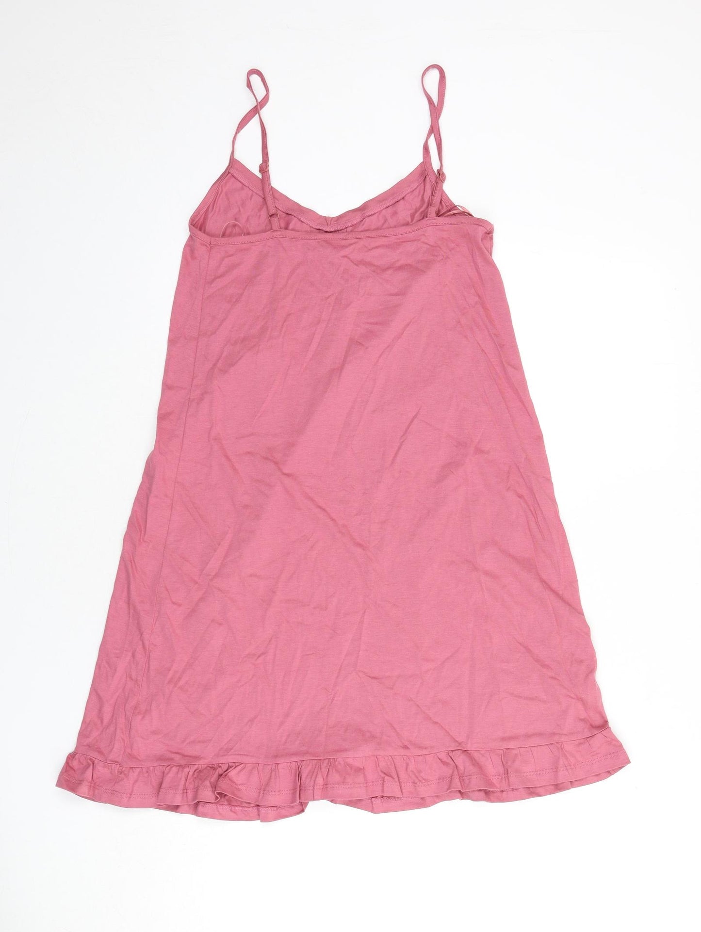 Marks and Spencer Womens Pink Solid Cotton Cami Dress Size S - Ruffle Edge