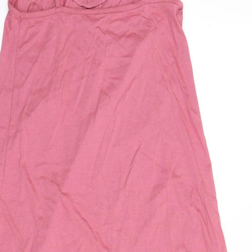 Marks and Spencer Womens Pink Solid Cotton Cami Dress Size S - Ruffle Edge