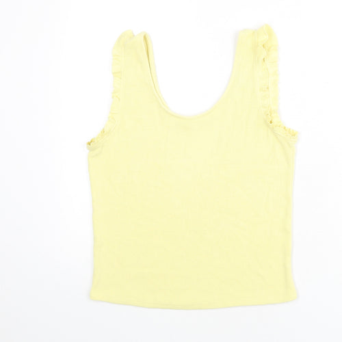 Mango Womens Yellow Polyester Basic Tank Size M Scoop Neck - Ruffle Detail