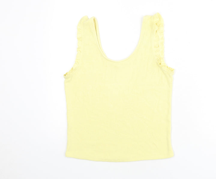 Mango Womens Yellow Polyester Basic Tank Size M Scoop Neck - Ruffle Detail