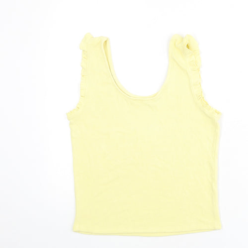 Mango Womens Yellow Polyester Basic Tank Size M Scoop Neck - Ruffle Detail