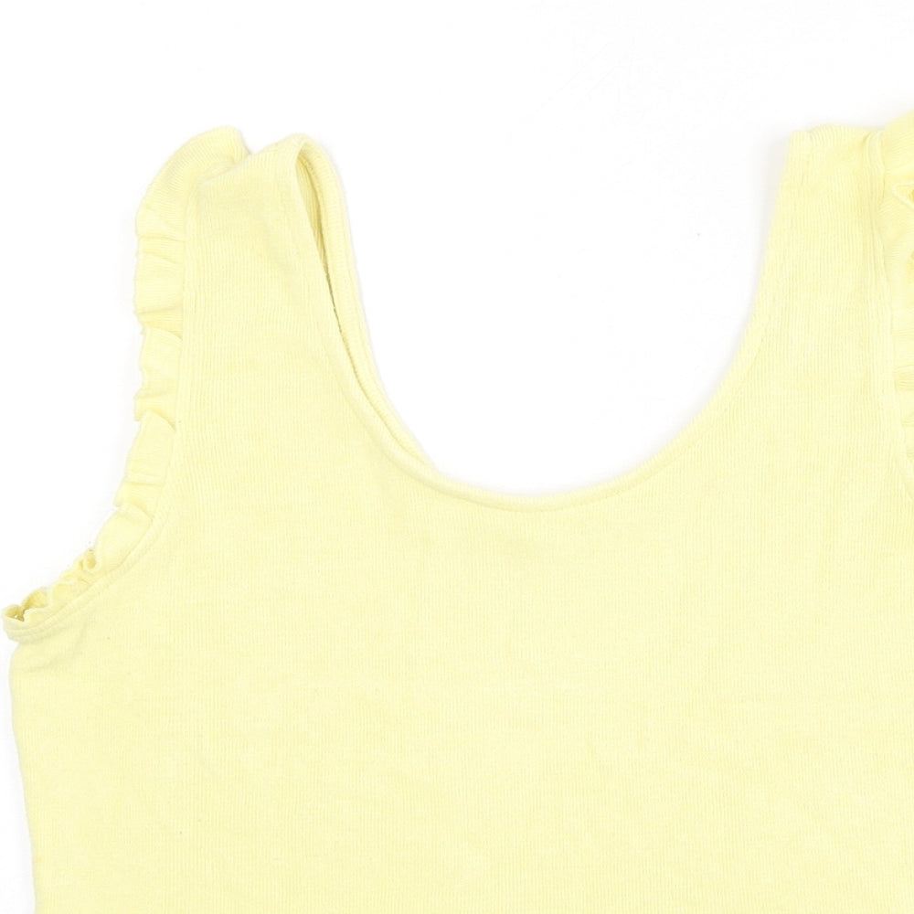Mango Womens Yellow Polyester Basic Tank Size M Scoop Neck - Ruffle Detail