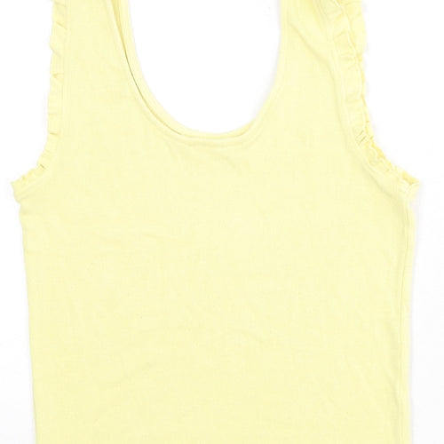 Mango Womens Yellow Polyester Basic Tank Size M Scoop Neck - Ruffle Detail