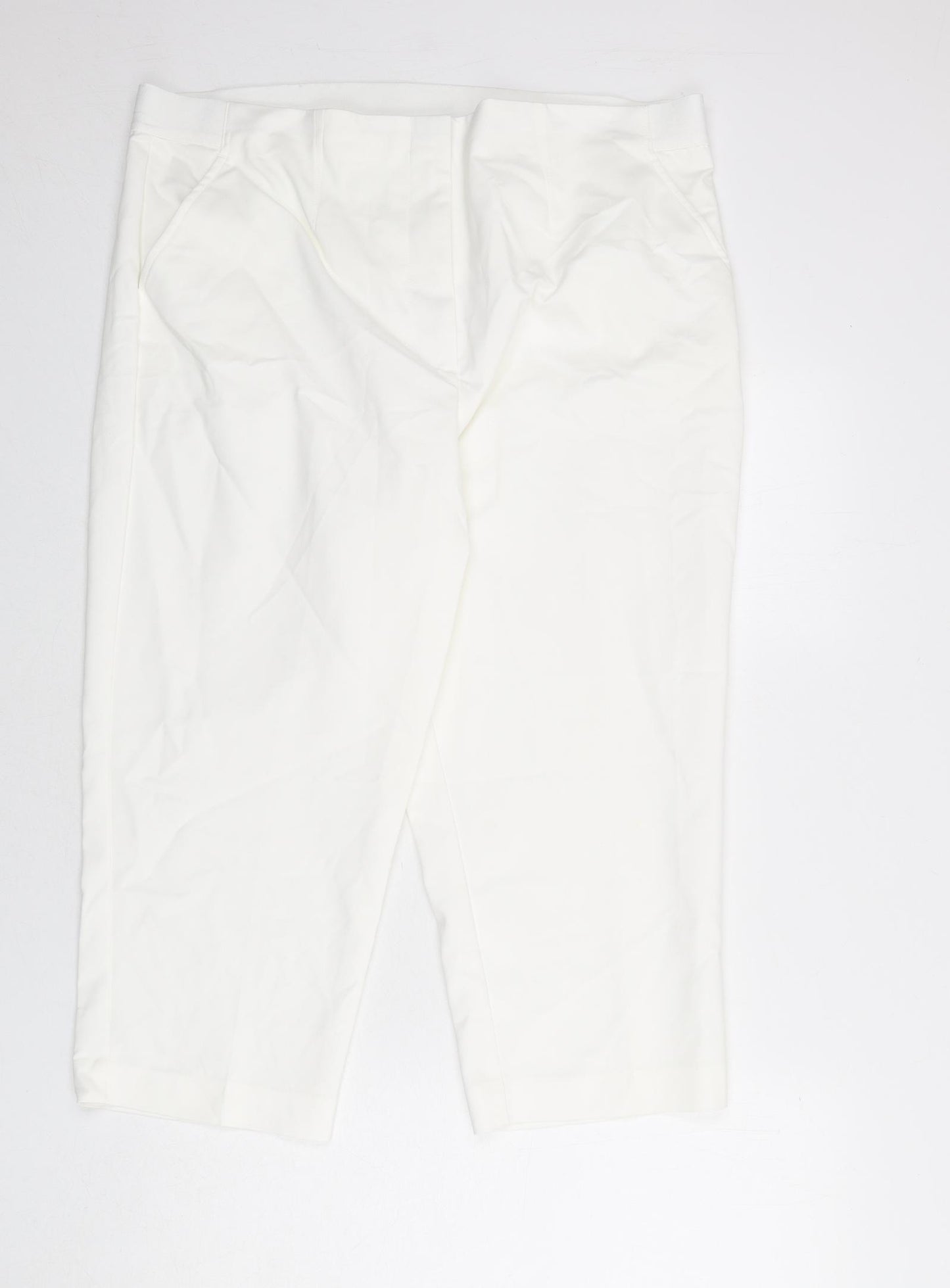 Marks and Spencer Womens White Cotton Trousers Size 20 L21 in Regular Zip