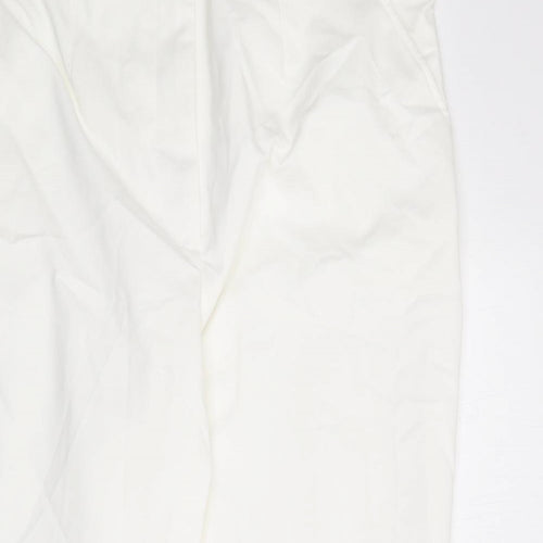 Marks and Spencer Womens White Cotton Trousers Size 20 L21 in Regular Zip
