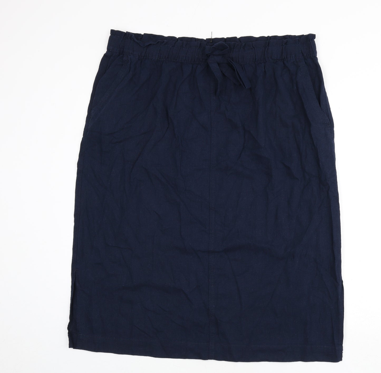 Marks and Spencer Womens Blue Linen A-Line Skirt Size 20 Drawstring