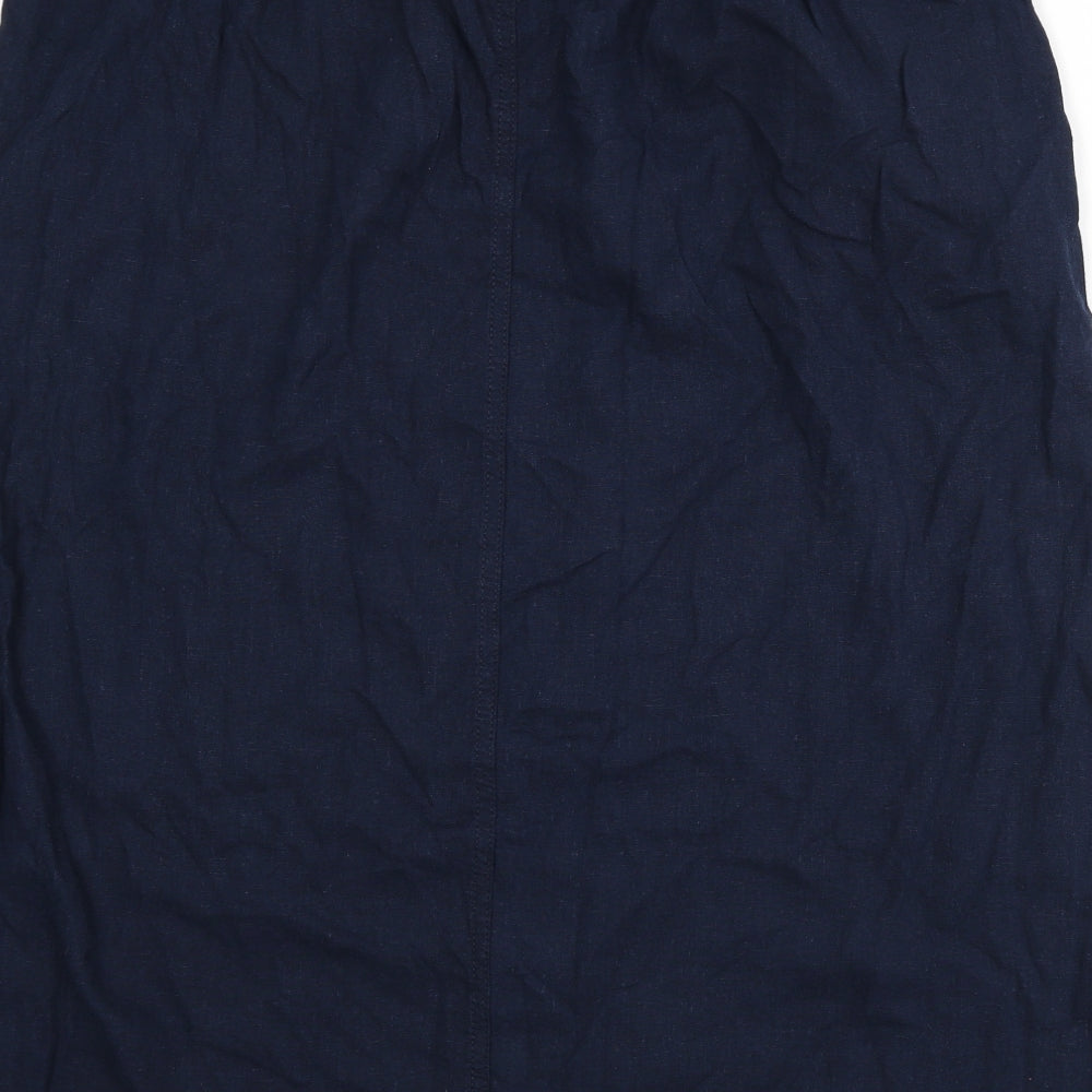 Marks and Spencer Womens Blue Linen A-Line Skirt Size 20 Drawstring