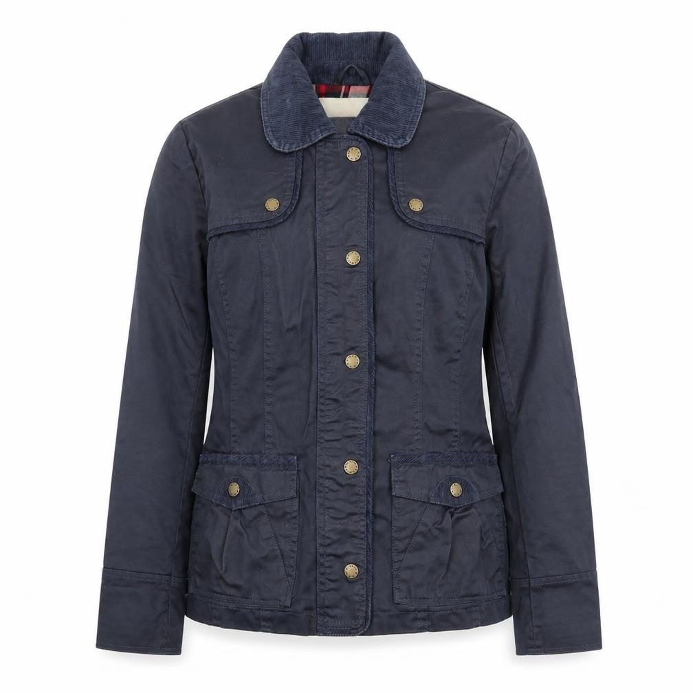 Front view of Coated London women’s blue jacket, size UK 10, snap