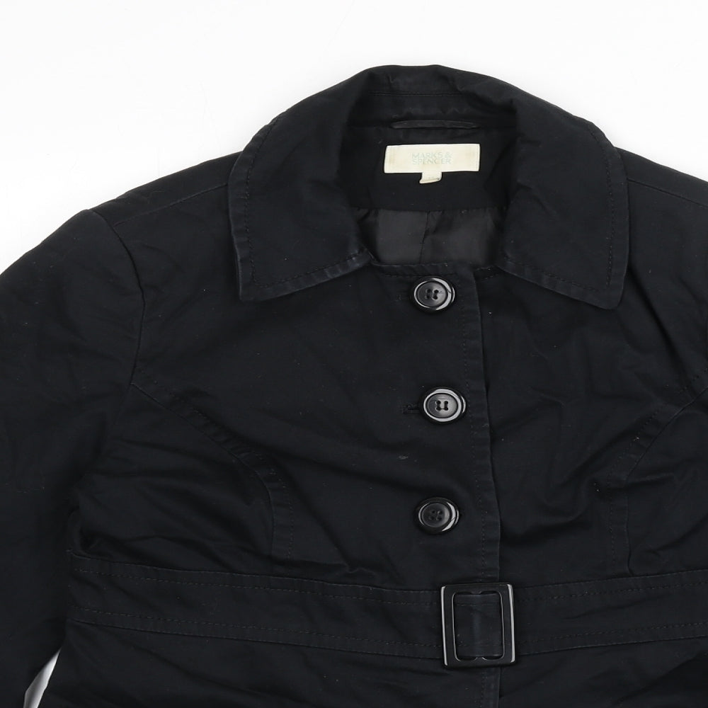 Marks and Spencer Womens Black Overcoat Coat Size 12 Button
