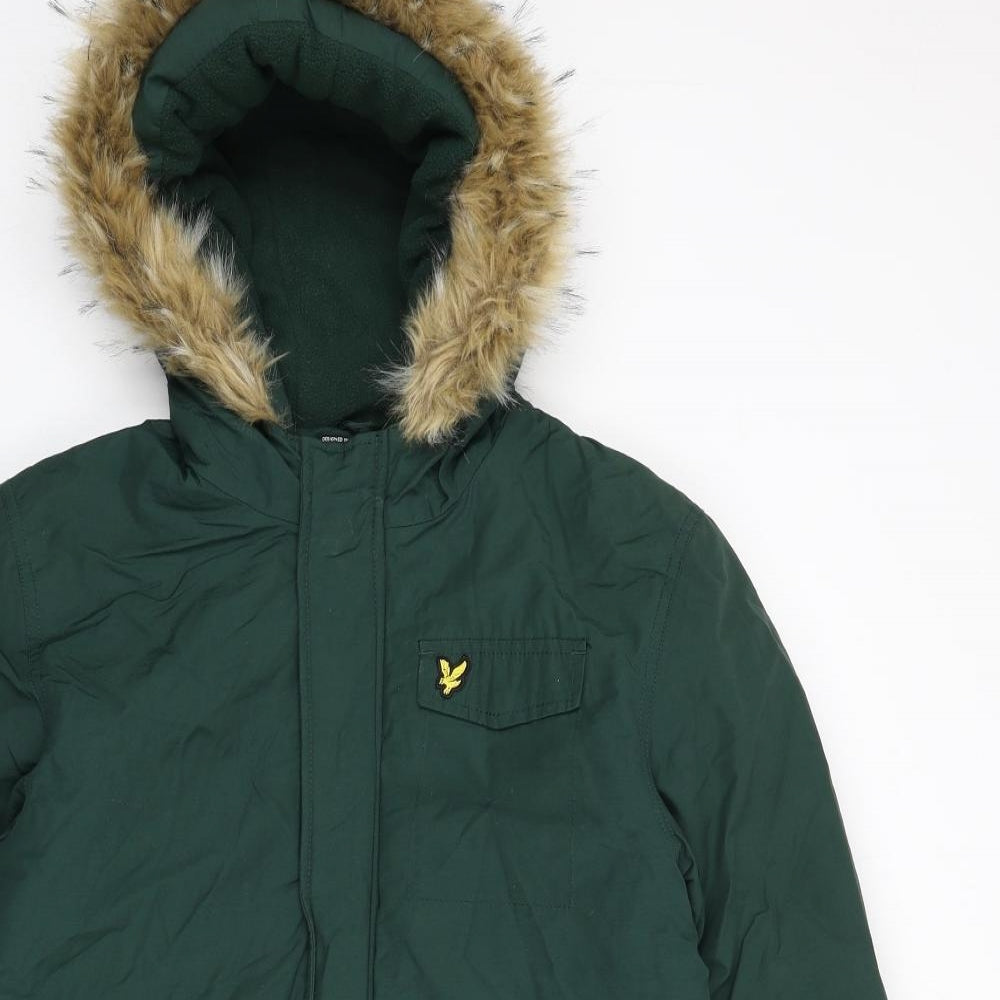 Lyle & Scott Boys Green Parka Coat Size 14-15 Years Zip