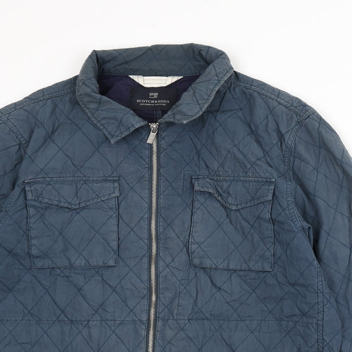 Scotch & Soda Mens Blue Quilted Coat Size L Zip