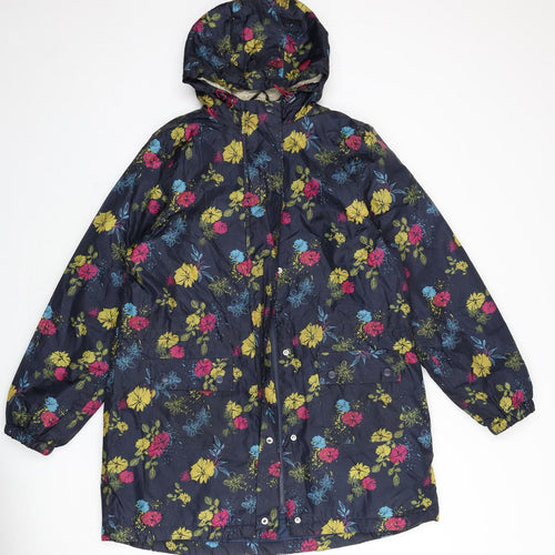 Cotton Traders Womens Blue Floral Rain Coat Coat Size 16 Zip
