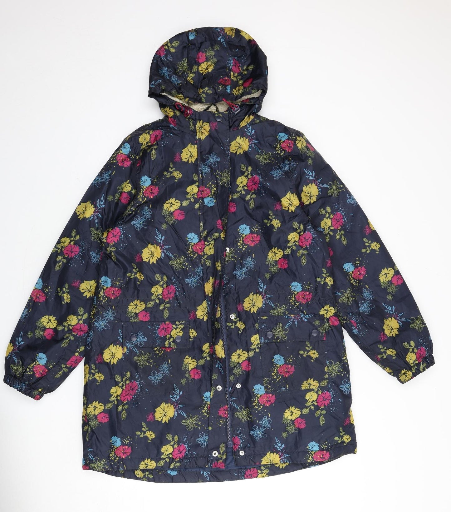Cotton Traders Womens Blue Floral Rain Coat Coat Size 16 Zip