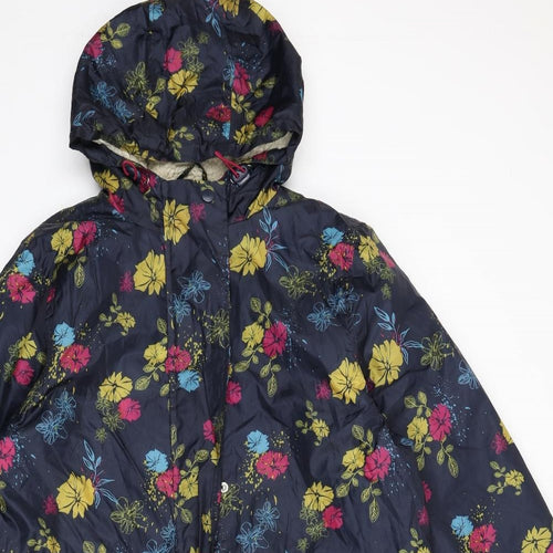 Cotton Traders Womens Blue Floral Rain Coat Coat Size 16 Zip