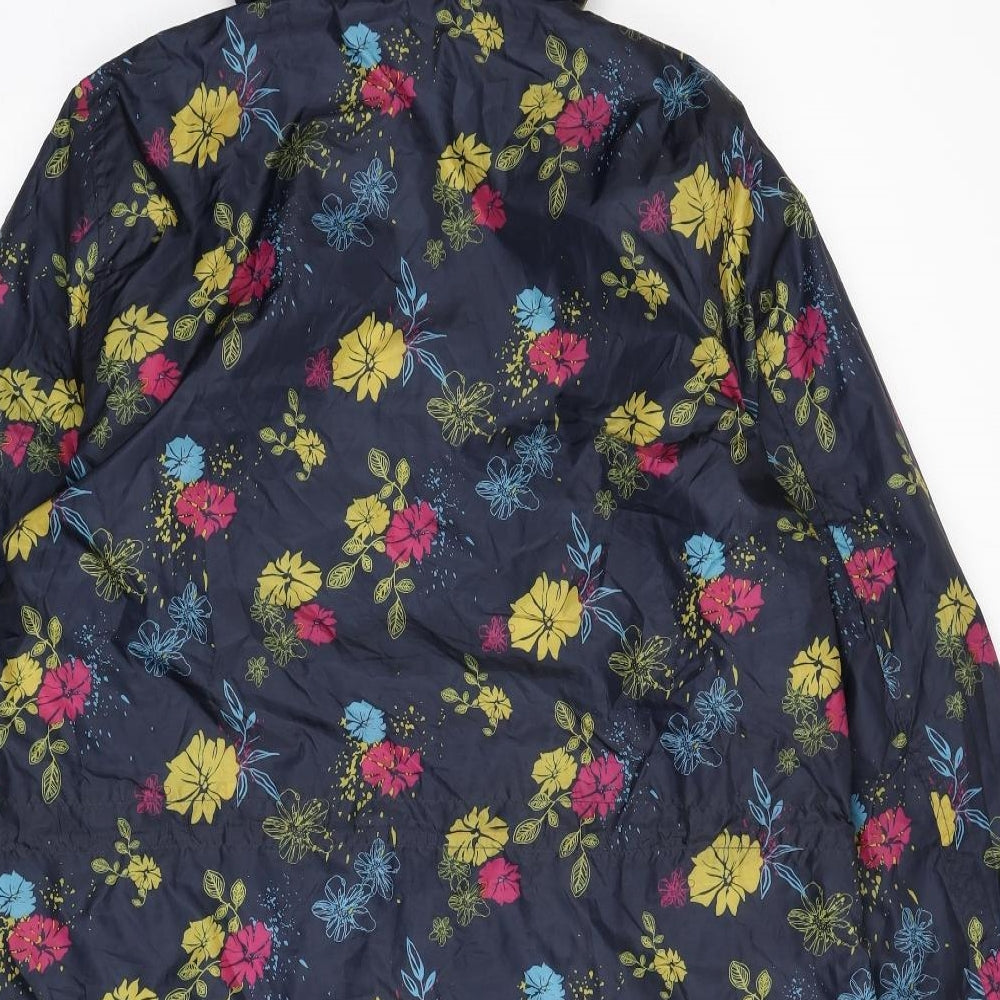 Cotton Traders Womens Blue Floral Rain Coat Coat Size 16 Zip