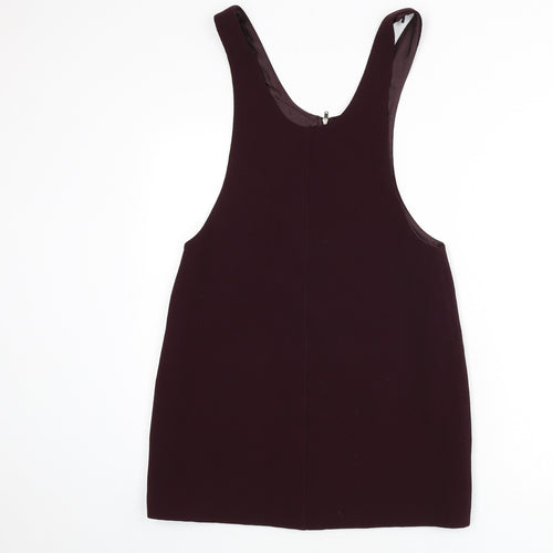 New Look Womens Purple Polyester Pinafore/Dungaree Dress Size 10 Scoop Neck Zip