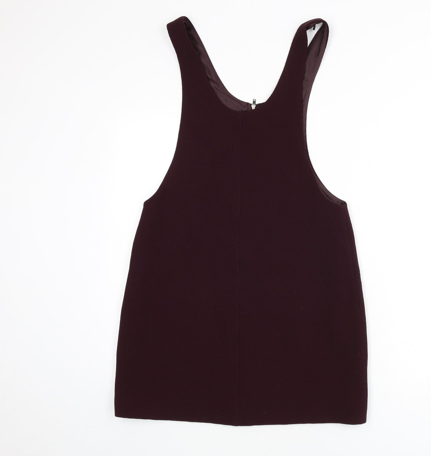 New Look Womens Purple Polyester Pinafore/Dungaree Dress Size 10 Scoop Neck Zip