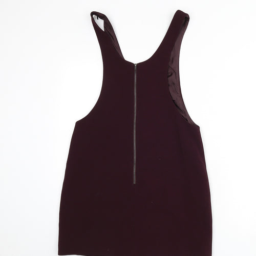 New Look Womens Purple Polyester Pinafore/Dungaree Dress Size 10 Scoop Neck Zip