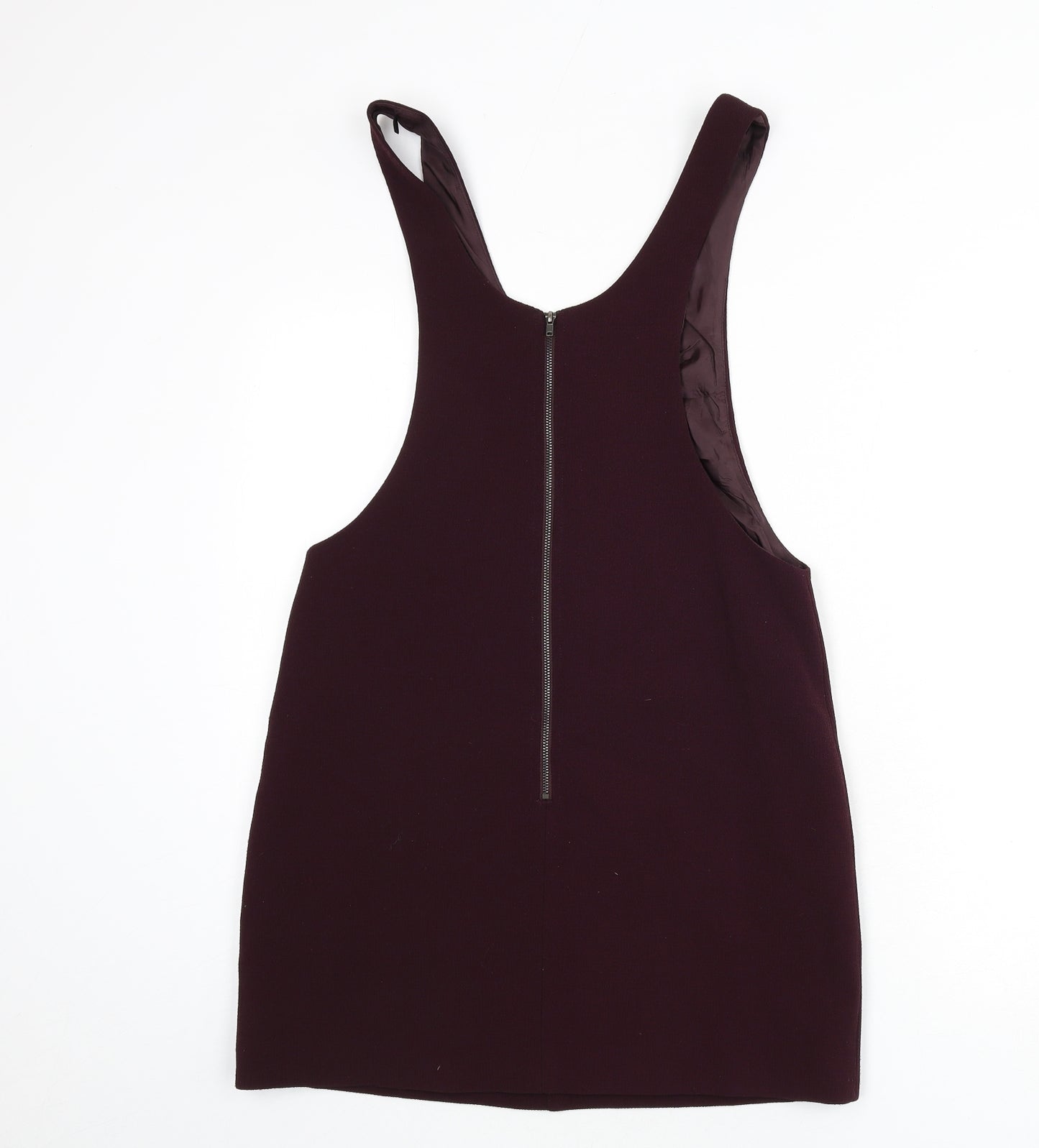 New Look Womens Purple Polyester Pinafore/Dungaree Dress Size 10 Scoop Neck Zip