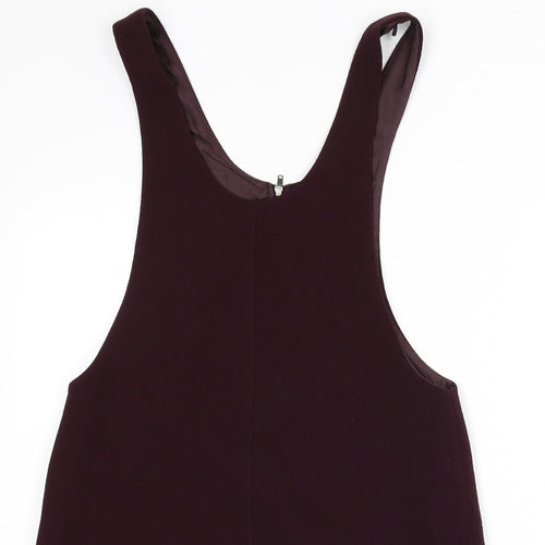 New Look Womens Purple Polyester Pinafore/Dungaree Dress Size 10 Scoop Neck Zip