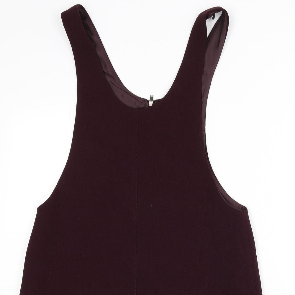 New Look Womens Purple Polyester Pinafore/Dungaree Dress Size 10 Scoop Neck Zip