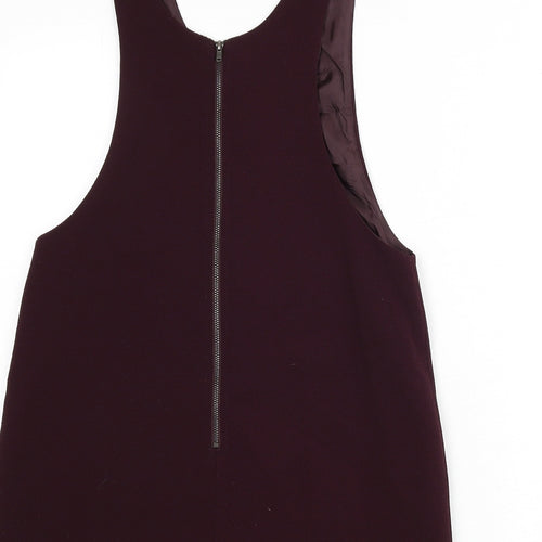 New Look Womens Purple Polyester Pinafore/Dungaree Dress Size 10 Scoop Neck Zip