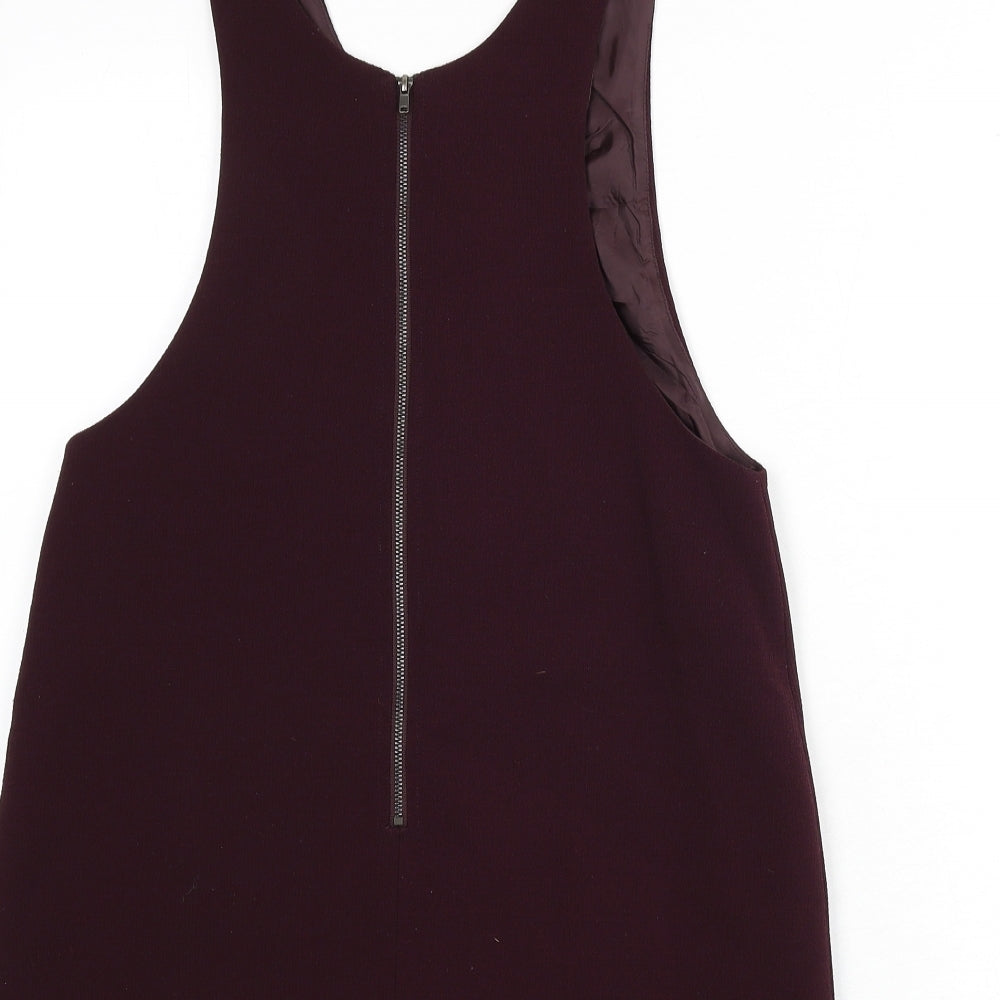 New Look Womens Purple Polyester Pinafore/Dungaree Dress Size 10 Scoop Neck Zip