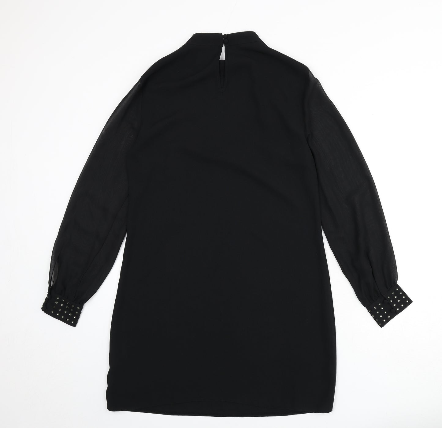 Dorothy Perkins Womens Black Polyester A-Line Size 10 Round Neck Button - Beaded Detail