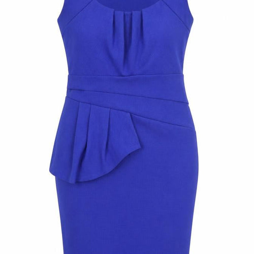 Lipsy Womens Blue Polyester Pencil Dress Size 10 Scoop Neck Pullover - Ruffle Detail