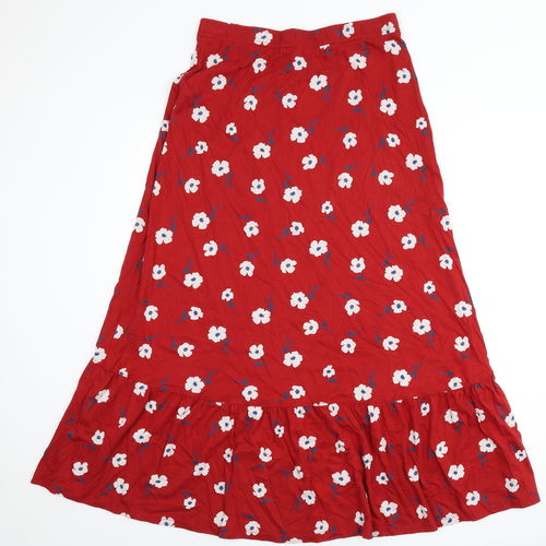 Seasalt Womens Red Floral Cotton Flare Skirt Size 12