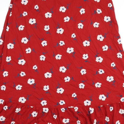 Seasalt Womens Red Floral Cotton Flare Skirt Size 12