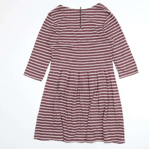 Fat Face Womens Purple Striped 100% Cotton Skater Dress Size 14 Round Neck Zip