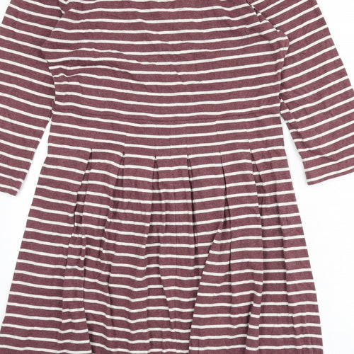 Fat Face Womens Purple Striped 100% Cotton Skater Dress Size 14 Round Neck Zip