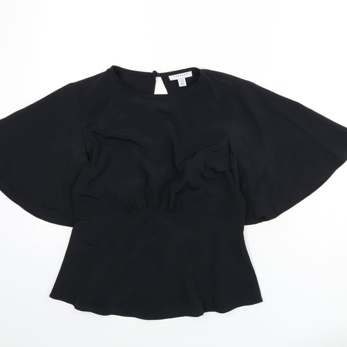 Topshop Womens Black Polyester Basic Blouse Size 8 Round Neck