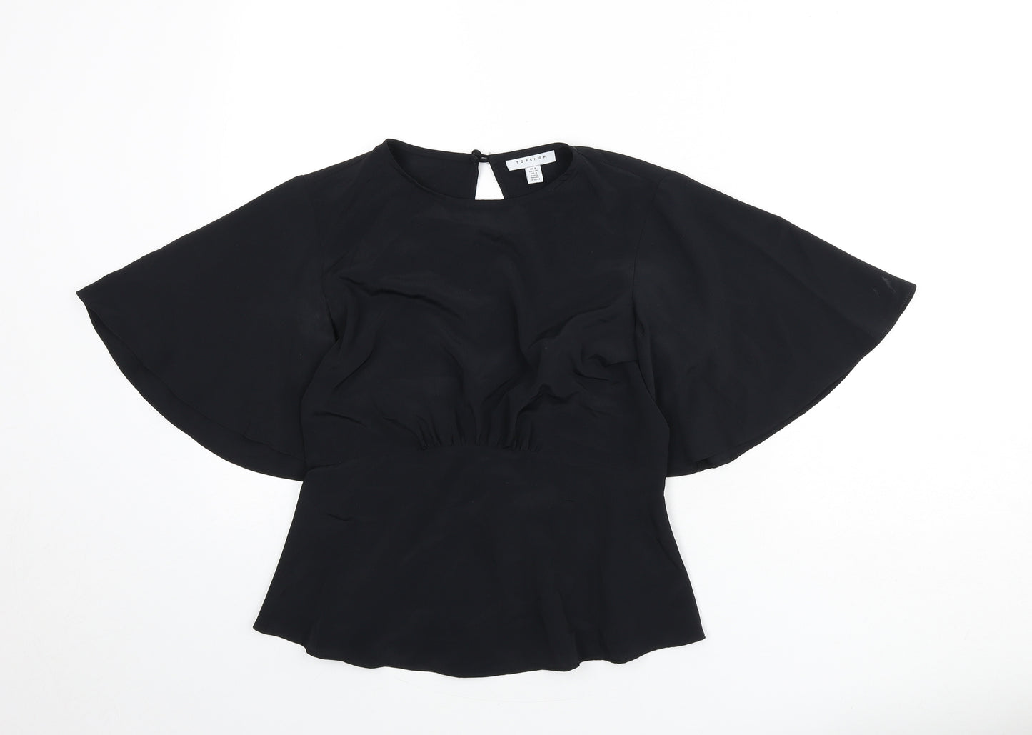Topshop Womens Black Polyester Basic Blouse Size 8 Round Neck