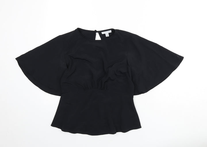 Topshop Womens Black Polyester Basic Blouse Size 8 Round Neck