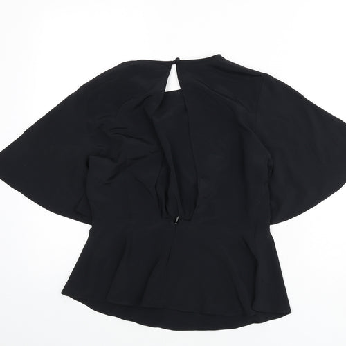 Topshop Womens Black Polyester Basic Blouse Size 8 Round Neck