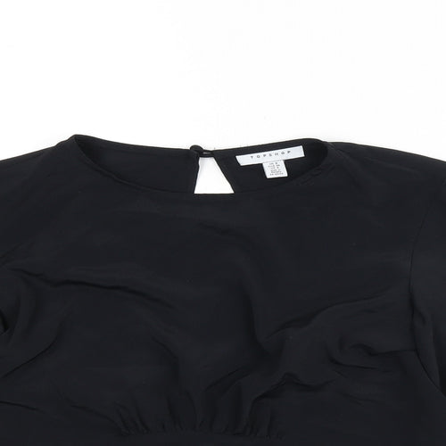Topshop Womens Black Polyester Basic Blouse Size 8 Round Neck