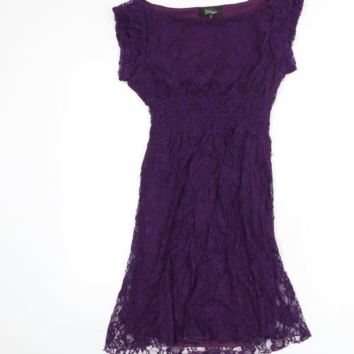 Rage Womens Purple Floral Polyamide A-Line Size 8 Boat Neck Pullover