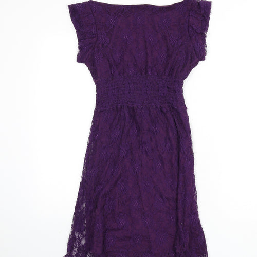 Rage Womens Purple Floral Polyamide A-Line Size 8 Boat Neck Pullover