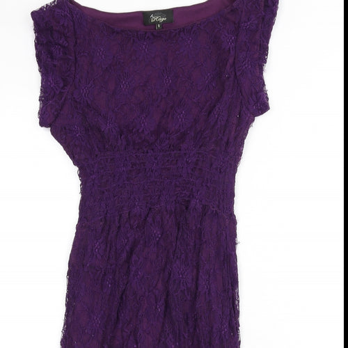 Rage Womens Purple Floral Polyamide A-Line Size 8 Boat Neck Pullover