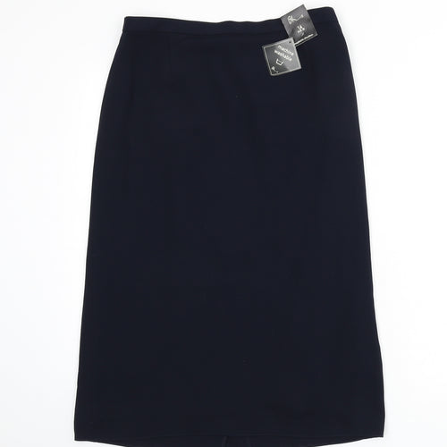 BHS Womens Blue Polyester A-Line Skirt Size 14 Zip - Slit