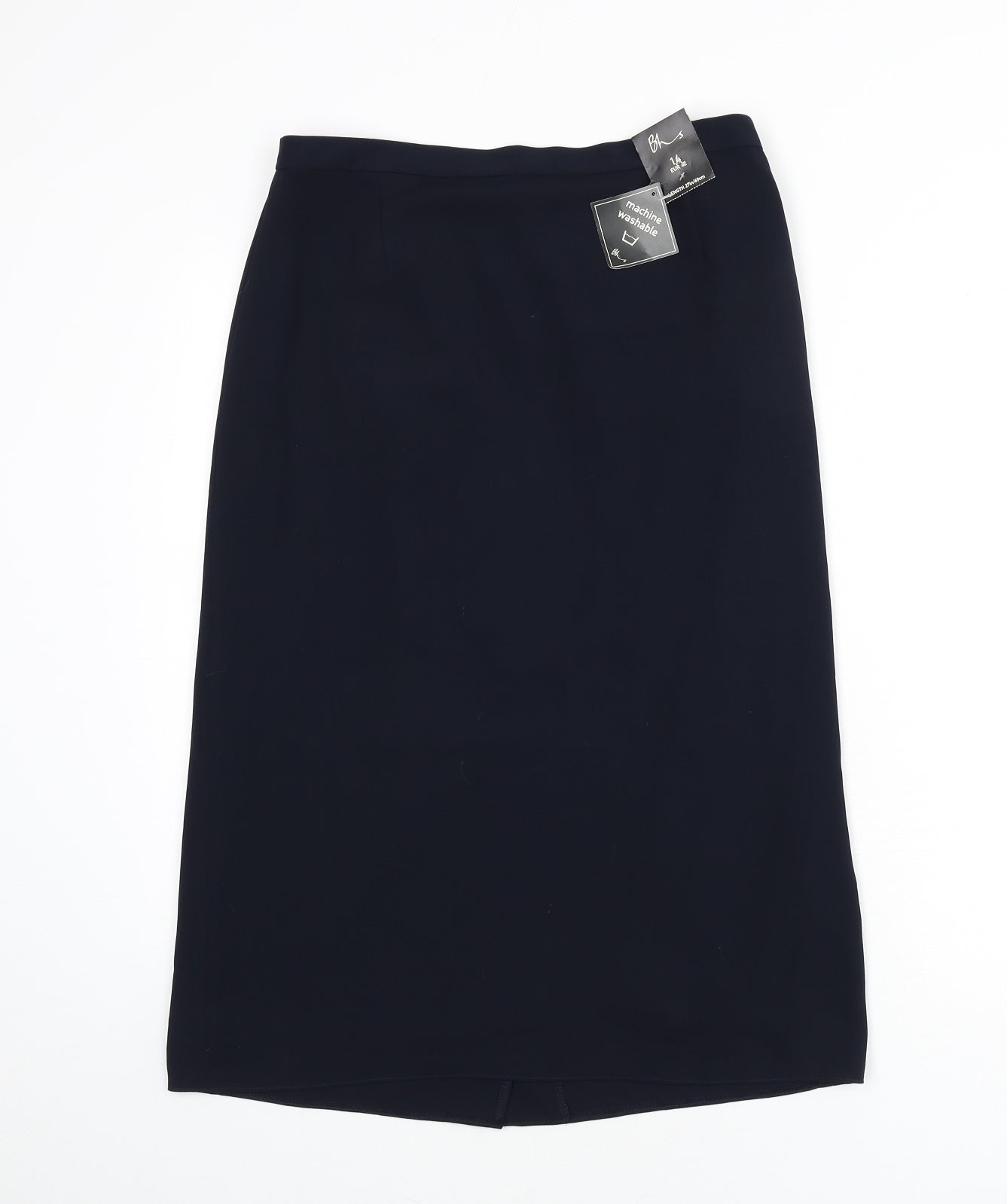BHS Womens Blue Polyester A-Line Skirt Size 14 Zip - Slit