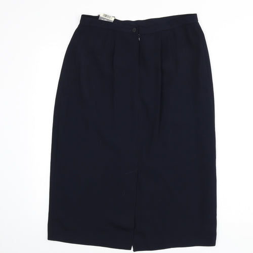 BHS Womens Blue Polyester A-Line Skirt Size 14 Zip - Slit